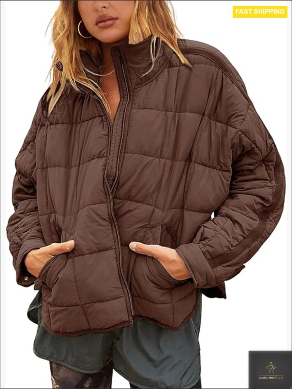 Oversized Splice Quilted Lightweight Puffer Jacket Casual Padded Coat